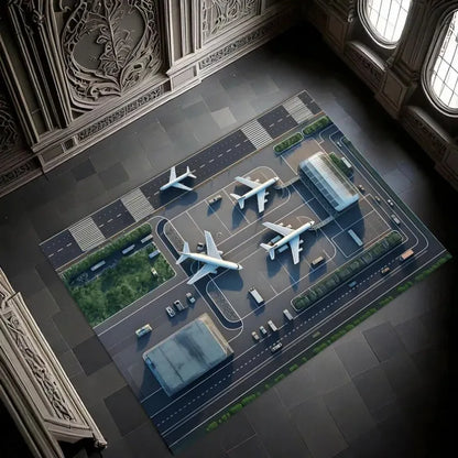 Realistic airport airplane play room rug