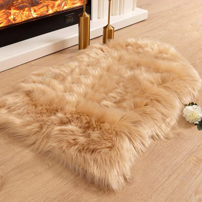 Soft Shaggy Faux Fur Rug Non-Slip 60×90 cm Extra Thick Plush Bedroom Living Room Carpet Machine Washable Floor Mat