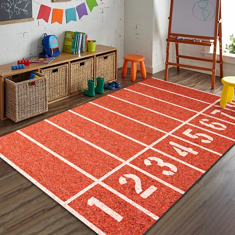Sports Theme Racing Track Basketball Court Soccer Field Kids Play Mat Non-Slip Floor Carpet Bedroom Home Decoration Rug