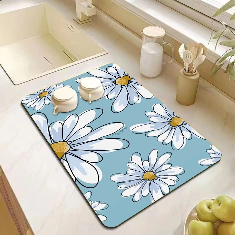Modern Floral Kitchen Drying Mat