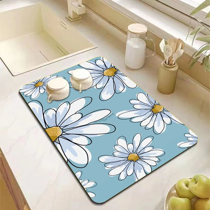 Modern Floral Kitchen Drying Mat