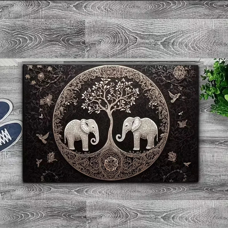 Gold black Tree of Life welcome door mat