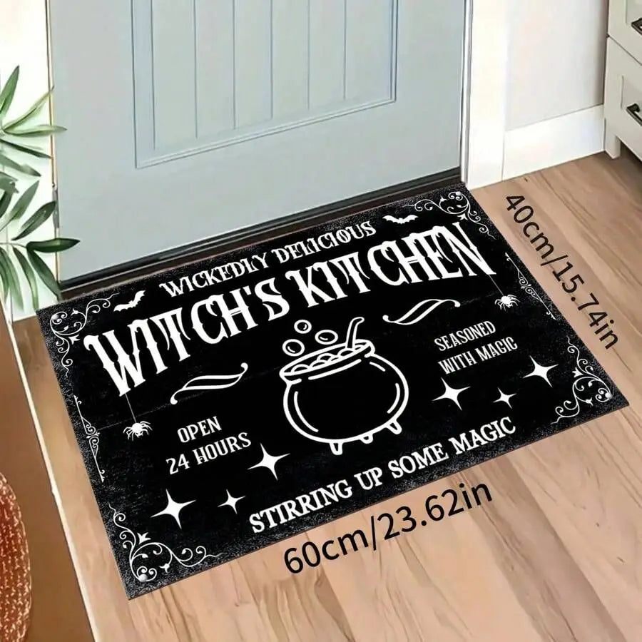 VIKAMA Halloween Kitchen Rug Witch Non-Slip Gothic Doormat Laundry Hallway Floor Mat
