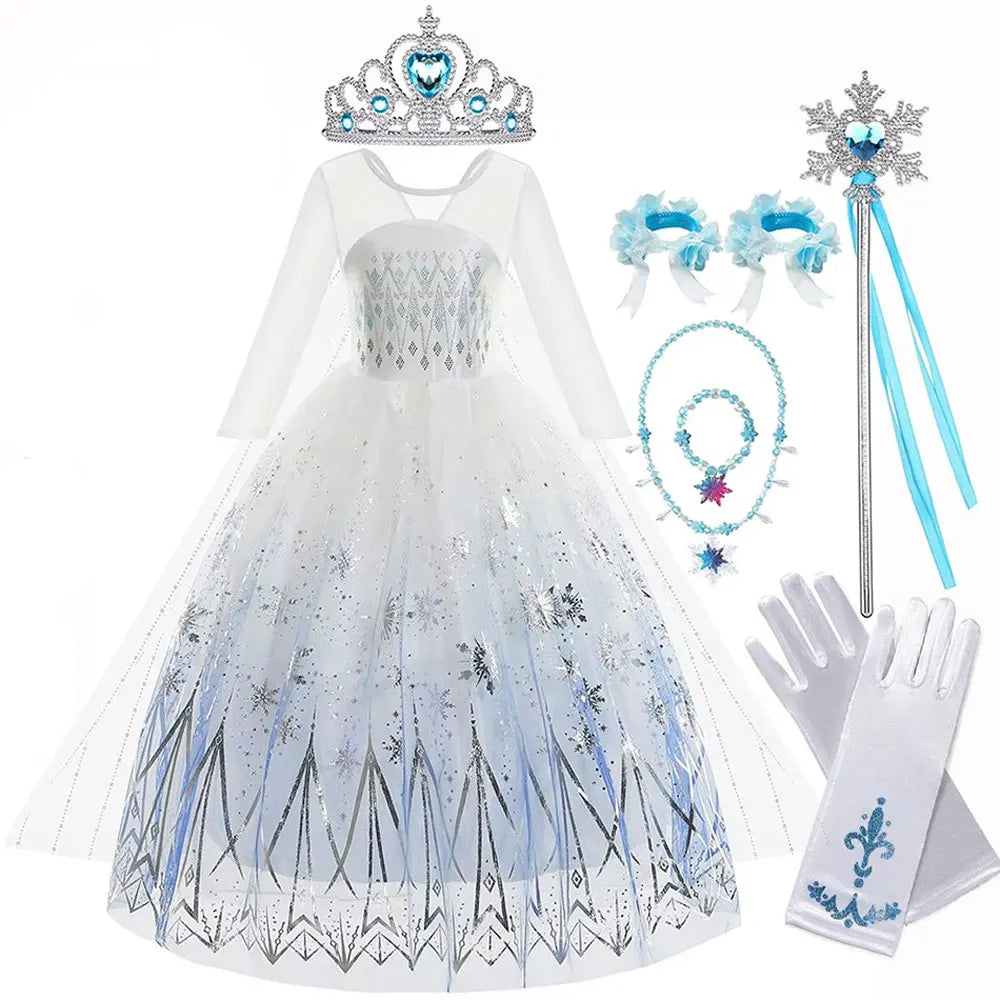 Disney Frozen Elsa White Lace Princess Dress For Girls