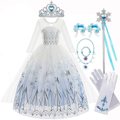 Disney Frozen Elsa White Lace Princess Dress For Girls