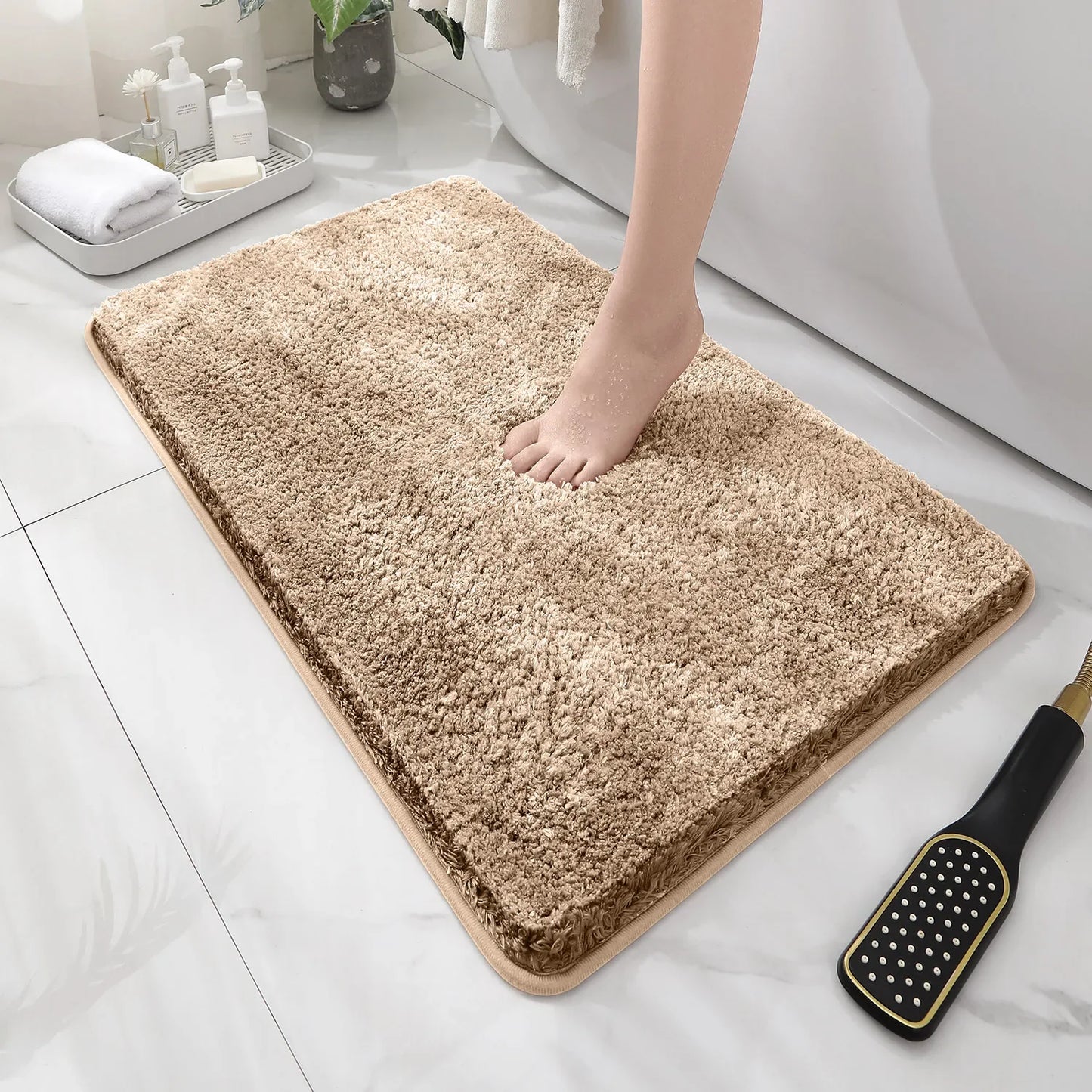 Rounded Thick Plush Bathroom Mat Absorbent Non-Slip Bathtub Entrance Door Floor Rug Home Decor