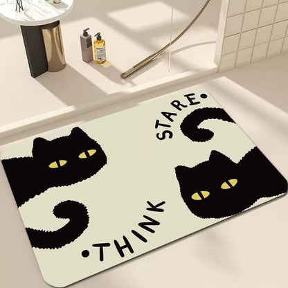 Black Cartoon Cat Welcome Door Mat Non-Slip Wear-Resistant Dirt-Resistant Rug Living Room Bedroom Home Decor