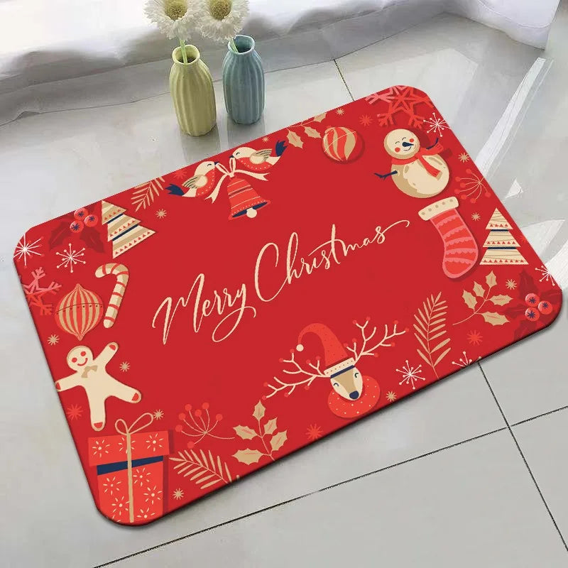 Christmas Entrance Door Mat Crystal Velvet Absorbent Anti-Slip Floor Mat Bathroom Entryway Holiday Decoration Rug