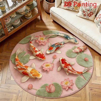 Koi Fish Pattern Round Fluffy Non-Slip Area Rug