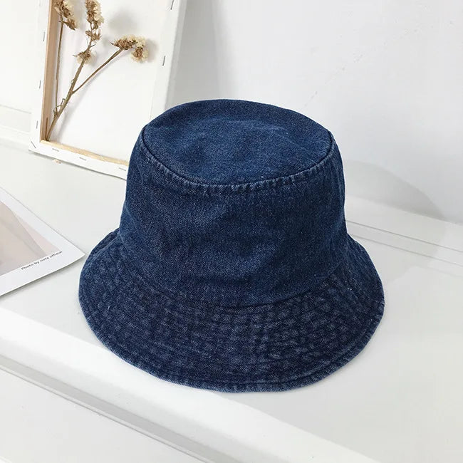 Wide Brim Denim Bucket Hat Unisex Sun Protection Cap
