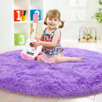 Fluffy round shaggy bedroom rug for girls room