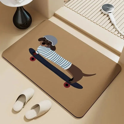 Skater Dachshund Cartoon Door Mat