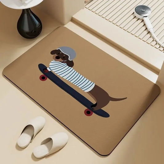 Skater Dachshund Cartoon Door Mat
