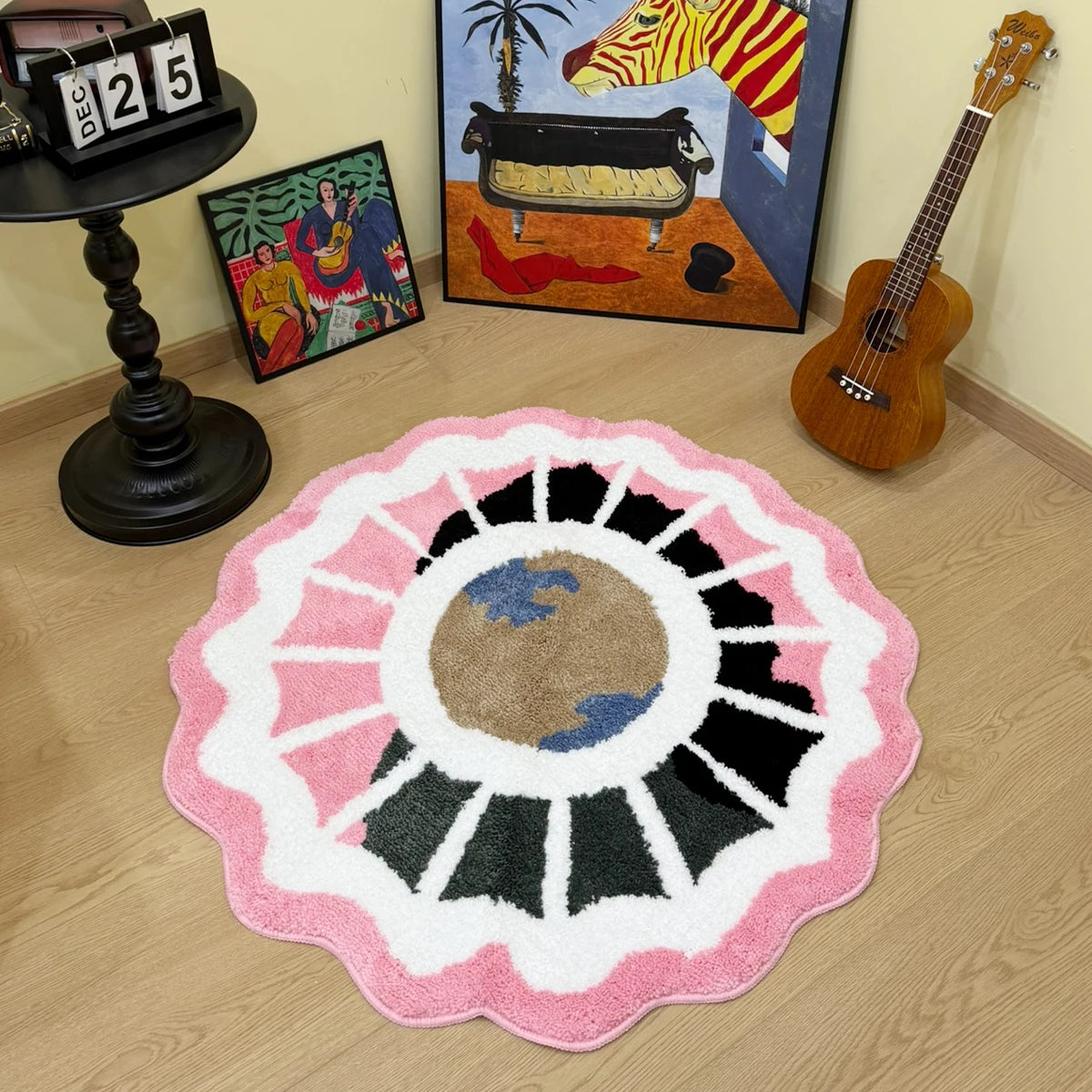 Creative Globe Tufted Color-Block Fluffy Rug