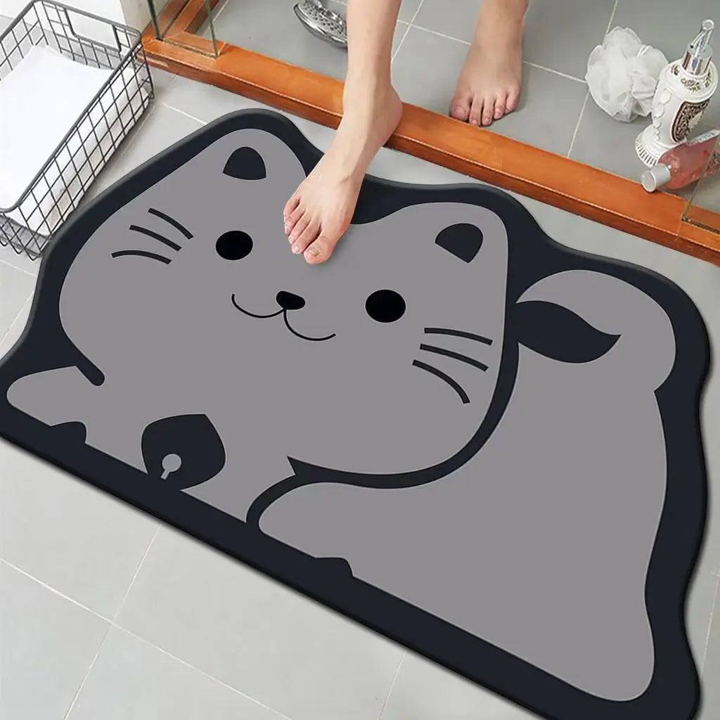 Bathroom absorbent non-slip foot pad cute cartoon household diatom mud floor mat quick drying entry toilet toilet anti-drop