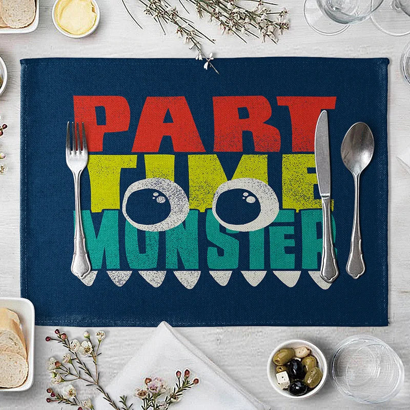 Cartoon Green Dinosaur Cotton Linen Kids Placemat Set