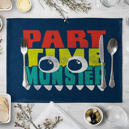 Cartoon Green Dinosaur Cotton Linen Kids Placemat Set