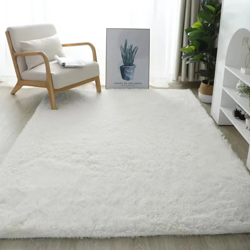 VIKAMA White Silk Wool Rug Soft Fluffy Non-Slip Washable Bedroom Living Room Kids Room Decor