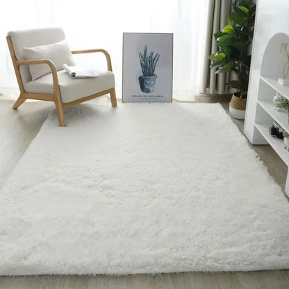 VIKAMA White Silk Wool Rug Soft Fluffy Non-Slip Washable Bedroom Living Room Kids Room Decor