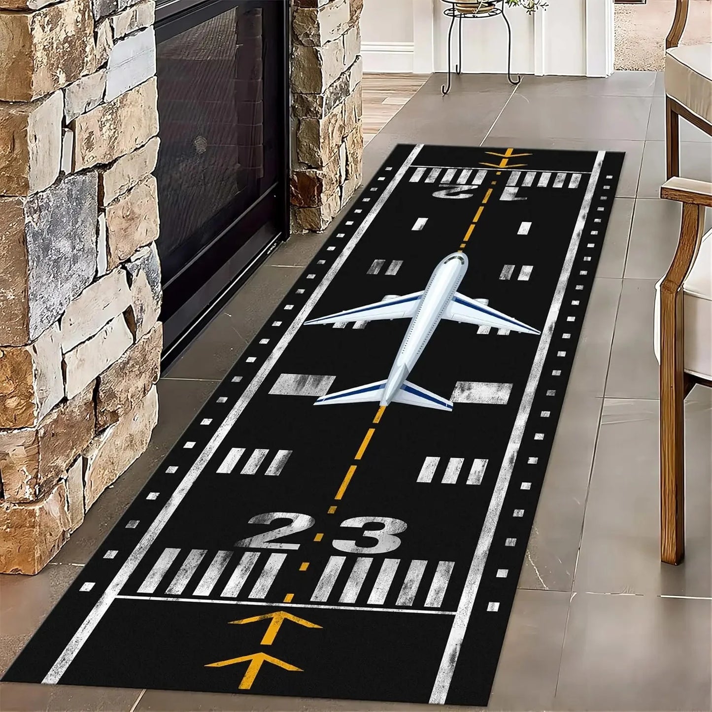 Airplane Runway Long Hallway Airport Style Runner Rug