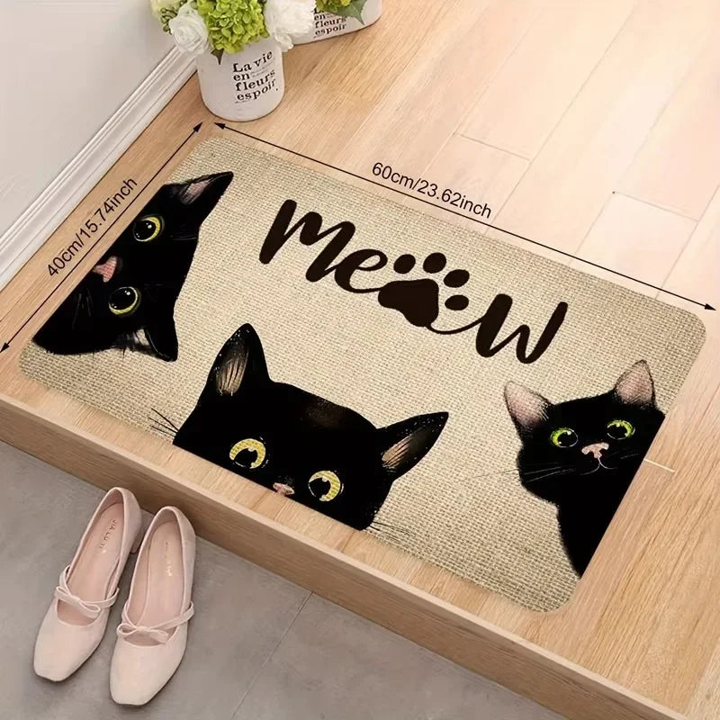 VIKAMA Black Cartoon Cat Doormat Thickened Non-Slip Bedroom Living Room Kitchen Bathroom Rug Home Decor