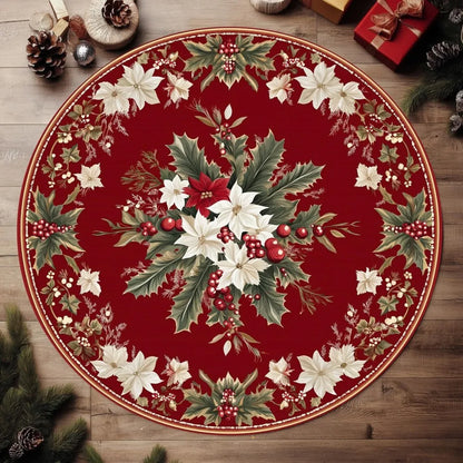 VIKAMA Christmas Poinsettia Round Non-Slip Area Rug