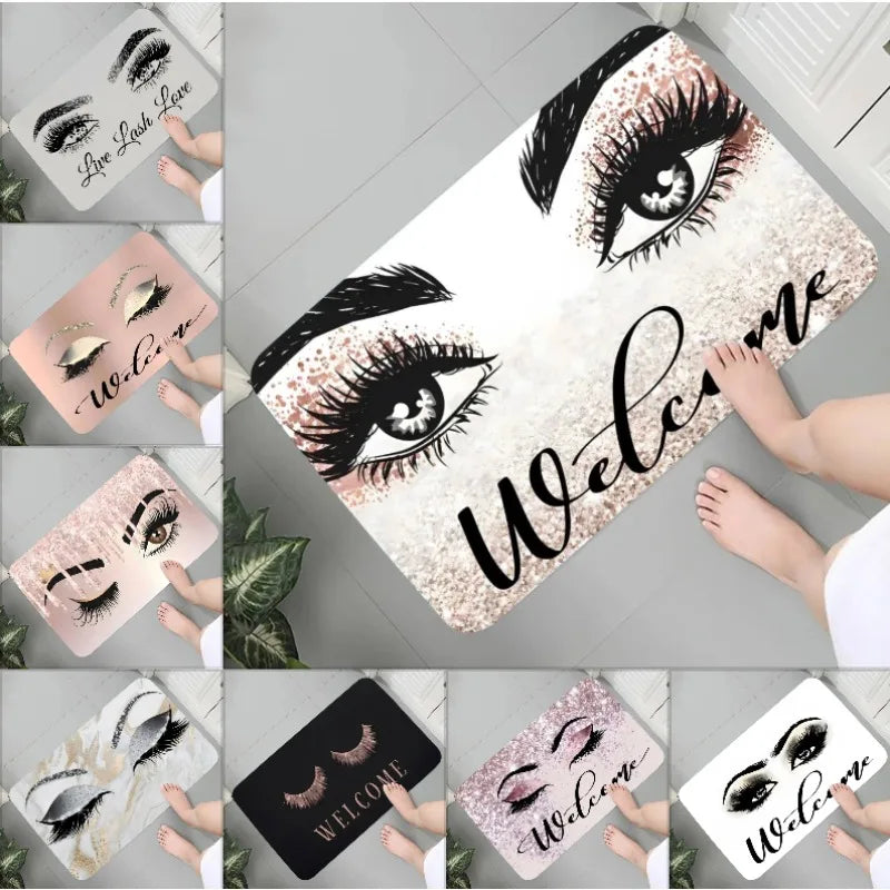 Eyelash Pattern Flannel Printed Carpet Non-Slip Foot Mat Bedroom Bathroom Kitchen Entrance Rug Home Decor