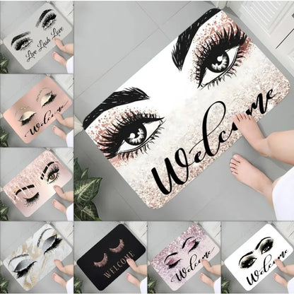 Eyelash Pattern Flannel Printed Carpet Non-Slip Foot Mat Bedroom Bathroom Kitchen Entrance Rug Home Decor