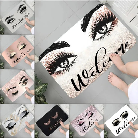 Eyelash Pattern Flannel Printed Carpet Non-Slip Foot Mat Bedroom Bathroom Kitchen Entrance Rug Home Decor