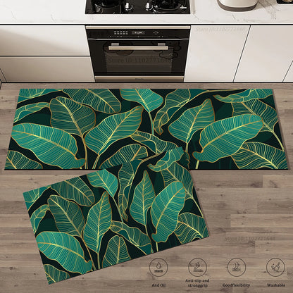 Green Leaves Kitchen Mat Absorbent Non-Slip Washable Rug Bathroom Entrance Doormat Large Carpet Home Decor