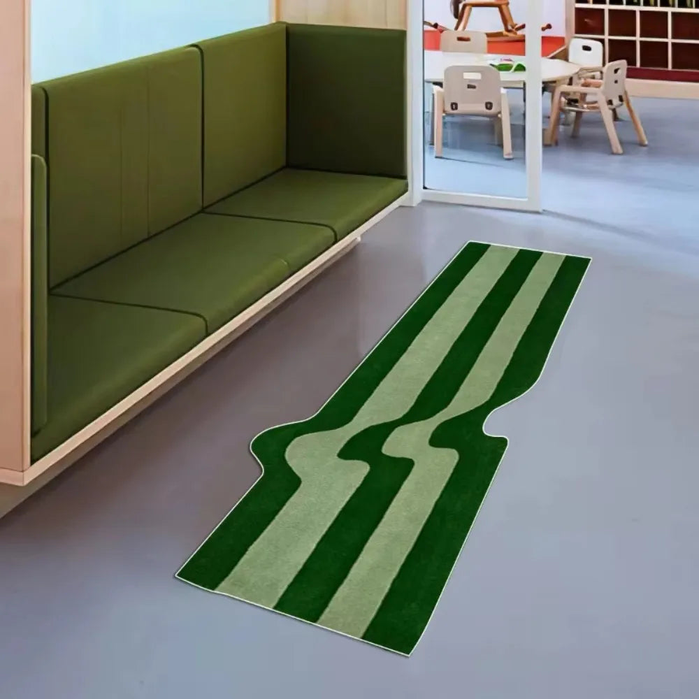 VIKAMA Dark Green Wave Rug Non-Slip Bedside Bedroom Living Room Nordic Floor Mat