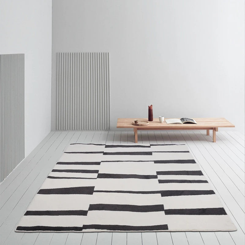 Modern Luxury Black & White Plush Washable Area Rug