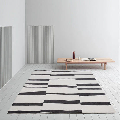 Modern Luxury Black & White Plush Washable Area Rug