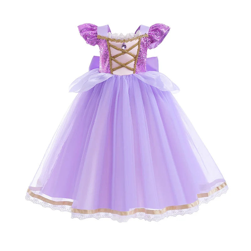 Disney Rapunzel Purple Puffy Dress With Accessories For Girls
