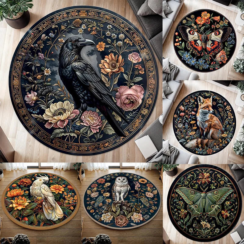 Boho Cockatoo Floral Round Rug
