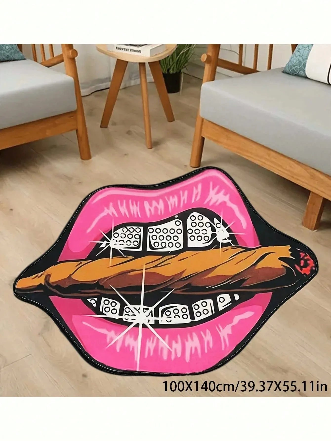 VIKAMA Creative Pink Lip Non-Slip Area Rug