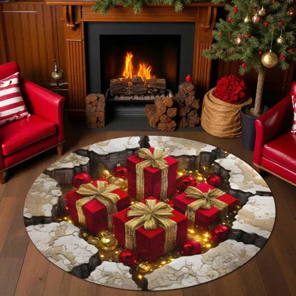 3D Christmas gift box optical round rug