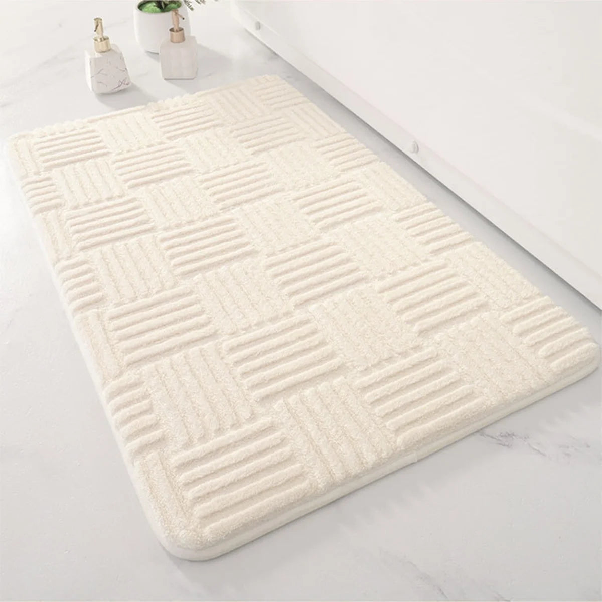 Thickened Striped Cotton Velvet Bathroom Floor Mat Solid Color Non-Slip Absorbent Bedroom Entrance Carpet