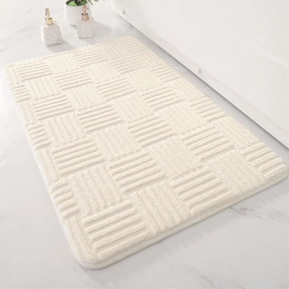 Thickened Striped Cotton Velvet Bathroom Floor Mat Solid Color Non-Slip Absorbent Bedroom Entrance Carpet