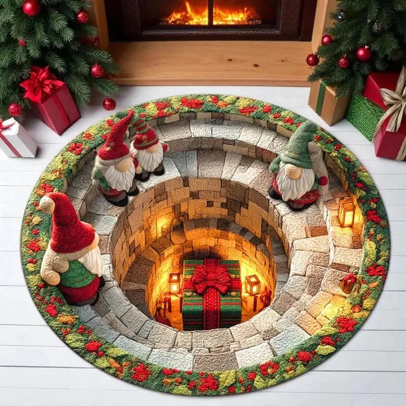 3D Christmas gift box optical round rug