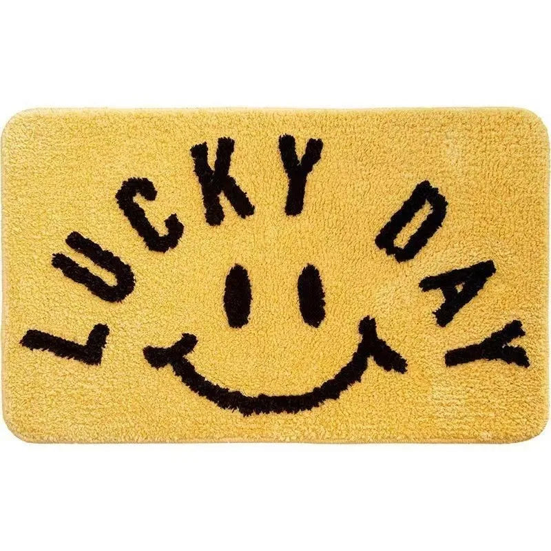 Cartoon Smiley Face Faux Cashmere Floor Mat Non-Slip Absorbent Entrance Bathroom Carpet