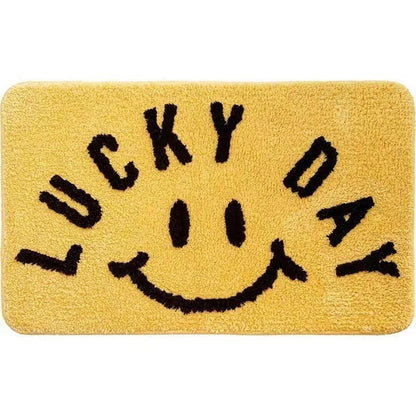 Cartoon Smiley Face Faux Cashmere Floor Mat Non-Slip Absorbent Entrance Bathroom Carpet