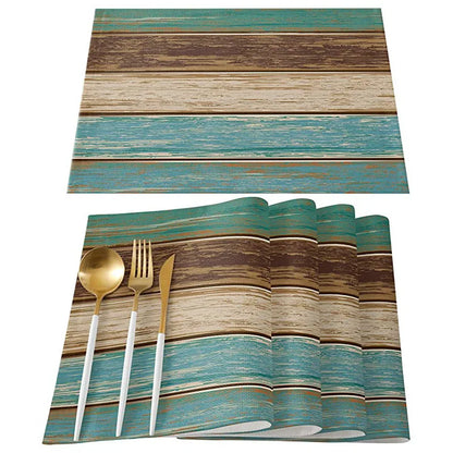 Retro Barn Wood Texture Polyester Placemat Set