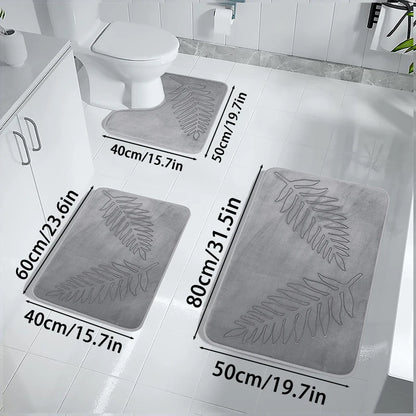 3PCS Bath Mat Set Non-Slip Soft Quick-Dry Absorbent Machine Washable Bathroom Rugs Home Floor Decor
