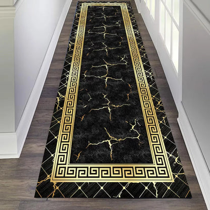 Black Gold Greek Key Runner Rug
