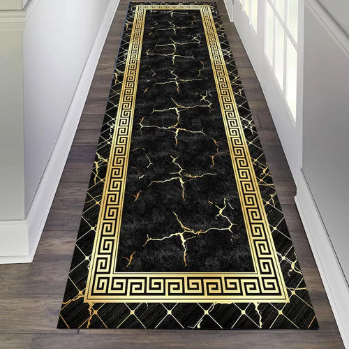 Black Gold Greek Key Runner Rug