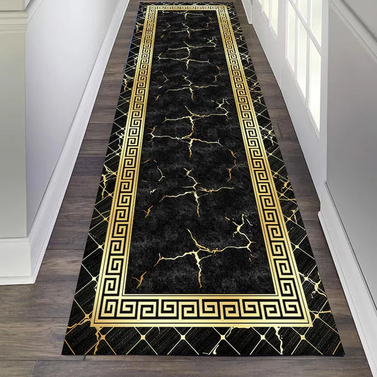 Black Gold Greek Key Runner Rug