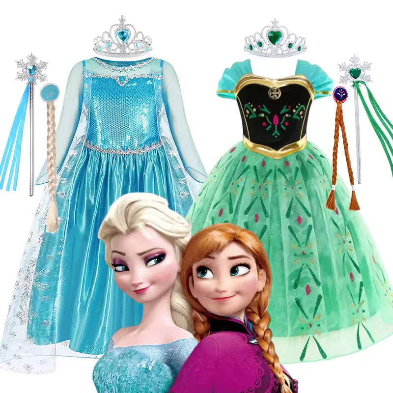 Disney Frozen Elsa Anna Mesh Ball Gown Costume Dress For Girls