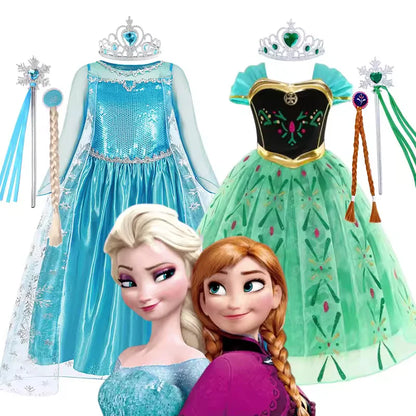 Disney Frozen Elsa Anna Mesh Ball Gown Costume Dress For Girls
