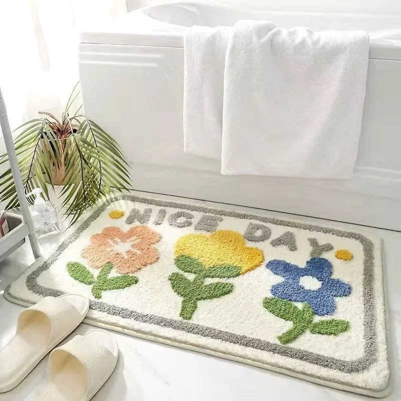 VIKAMA Floral Cashmere Rug Non-Slip Absorbent Bathroom Living Room Doormat Home Decor